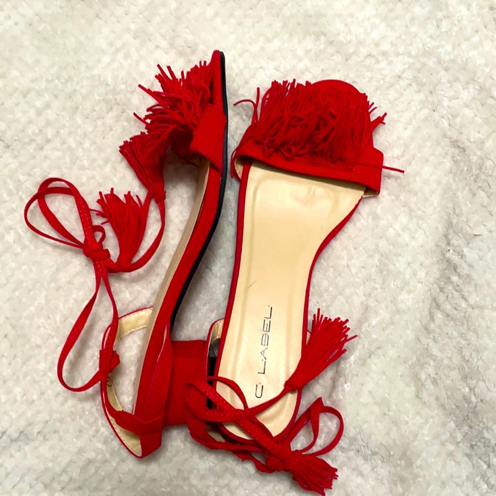 C. Label Kelso Red Dress Sandals Show Stopping Fun statement piece 🥳